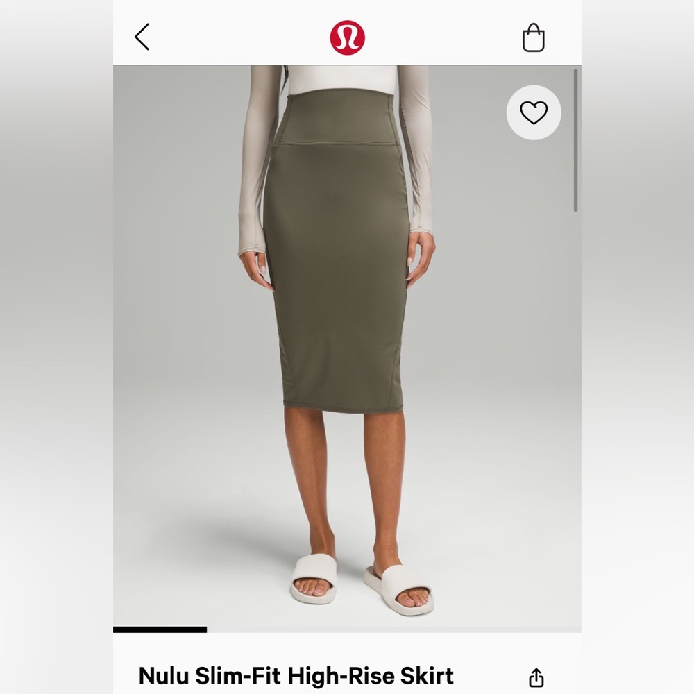 NWOT Lululemon Nulu Slim Fit High Rise Skirt Army Green Size 6.